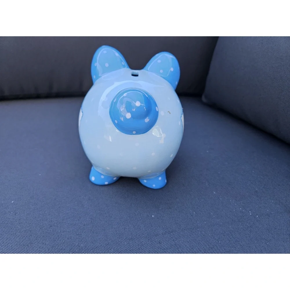 Blue Polka Dot Piggy Bank With Name Frame
